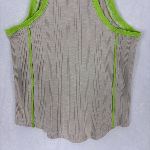 Free People We The Free Light Grey/ Neon Green Mock Neck Tank Top Size Small - Picture 8 of 9